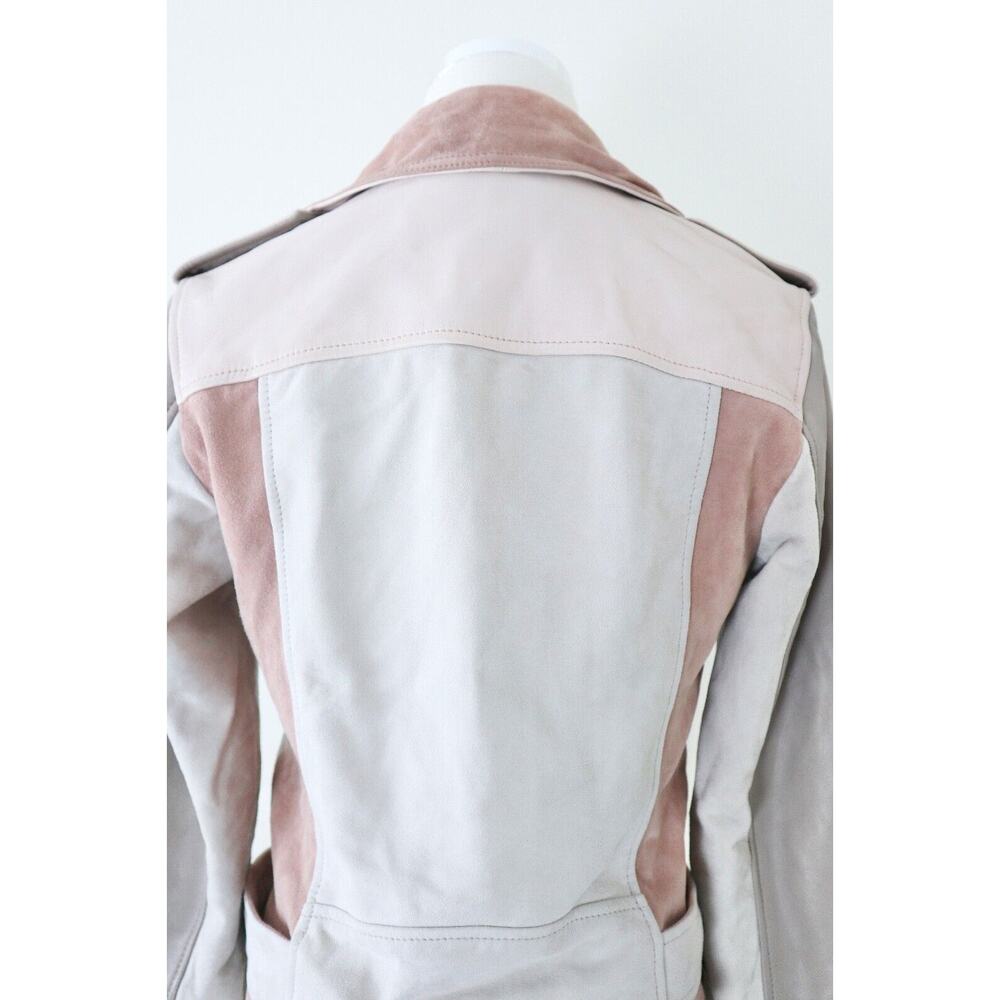 AllSaints Size 4 Balfern Biker Jacket Suede Leather Moto Cream Pink Mix - Picture 10 of 13